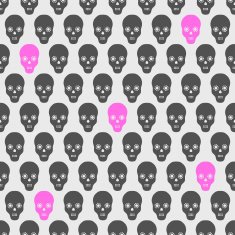Seamless pattern with gray and pink skulls