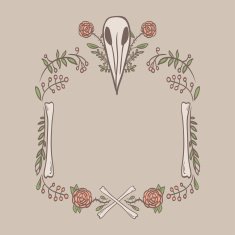 gothic vignette with bird skull flowers and leaves