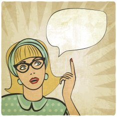 girl with raised hand in retro style