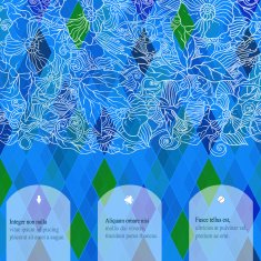 Colorful mosaic banner with colored rhombus and hand-drawn floral background N2