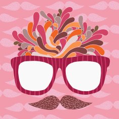 Cute cartoon doodle hipster glasses and mustache background N2