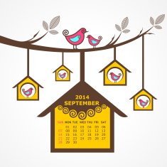Calendar of September 2014 with birds sit on branch N2
