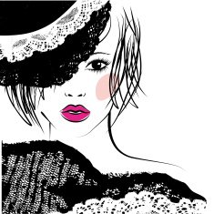 girl with in a lace hat fashion illustration N2