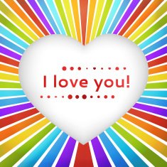 Rainbow heart background with declaration of love