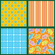 Seamless patterns or backgrounds set - floral plaid striped butterflies