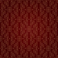 Gold floral vintage seamless pattern on red Vector background