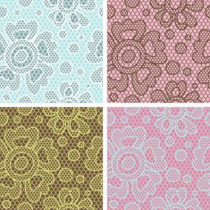 Set of lace seamless patterns with abstract flowers