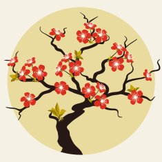Card with stylized cherry blossom flowers N3