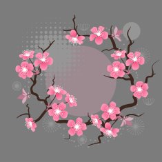 Card with stylized cherry blossom flowers N4