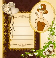 Vintage fashion woman with flowers on ornament background Vector