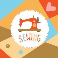 Design with sewing machine and buttons