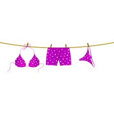 Bikini and boxer shorts hanging on rope N5