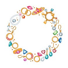 Jewelry items round frame background