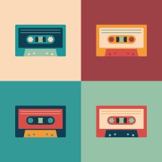 Colorful set of audio cassettes