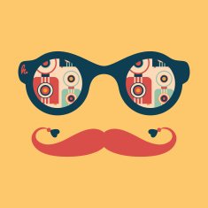 Hipster vintage sunglasses with colorful retro cameras