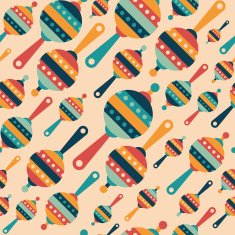 Retro seamless pattern with colorful baby rattles
