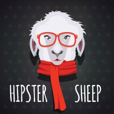 Sheep hipster dressed in red scarf