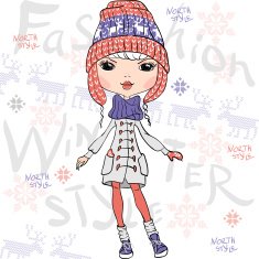Vector beautiful fashion girl in winter N4