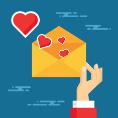 Hand and envelope with hearts - illustration in flat style