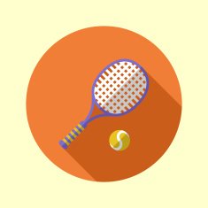 Tennis racket and ball icon Long shadow flat design