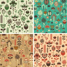 Set of seamless patterns with colorful flowers and foliage