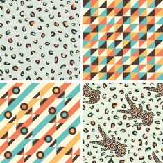 Set of seamless patterns with geometric shapes and crocodiles