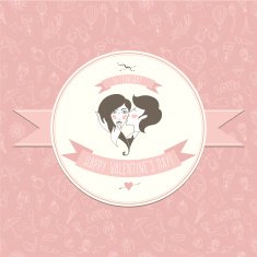 Greeting card with couple Festive Valentine's Day seamless patt
