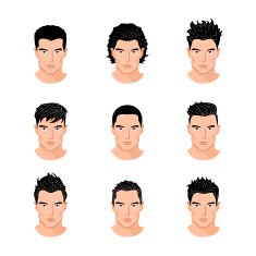 Set different hair style young men portraits isolated vector illustrations N6