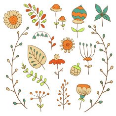 Set of hand drawn flowers in retro style ( vector)