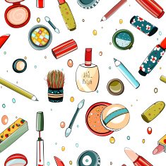 Colorful Makeup Seamless Pattern on White