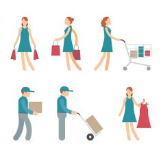Vector Shopping Characters and employees of delivery on White Background