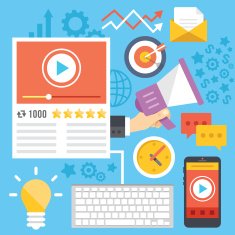 Video marketing media digital marketing flat illustration concepts