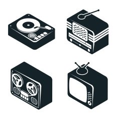 Isometric 3D Icons of Retro Media Devices