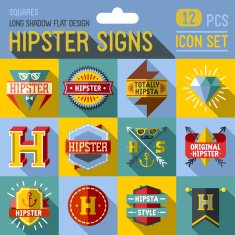 Hipster signs square icon set 12 pcs Trendy illustrations