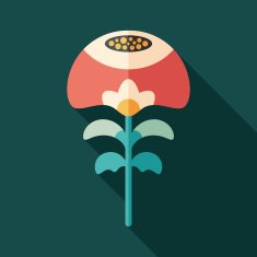 Christmas flower flat square icon with long shadows Set 7