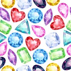 Seamless glowing gemstones background on white
