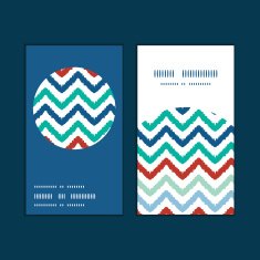 Vector colorful ikat chevron vertical round frame pattern business cards N2