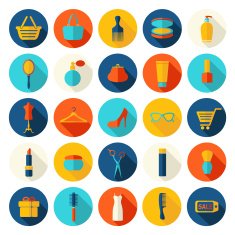 Beauty fashion sale shopping vector flat icons set
