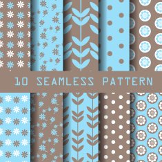 Blue and brown cute pattern set