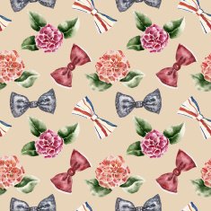 Seamless pattern with flowers and bow tie N6