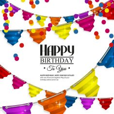 Birthday card with bunting flags in the style of flat N6