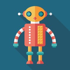 Robot flat square icon with long shadows Set 5
