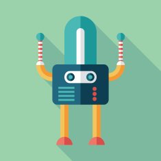 Robot flat square icon with long shadows Set 4