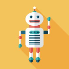 Robot flat square icon with long shadows Set 3