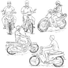 Vector Set of Sketch Riders on Motorbikes N2