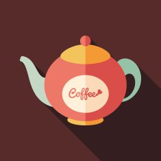 Coffee kettle flat square icon with long shadows N2