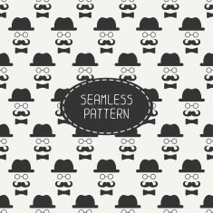 Seamless retro pattern with vintage hipster gentleman mustache hat glasses