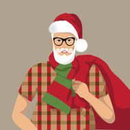 Hipster Santa Claus in plaid shirt