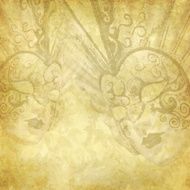 Vintage golden background with Venetian masks