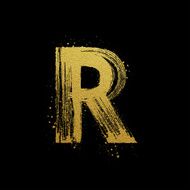 Gold glittering brush hand painted letter R